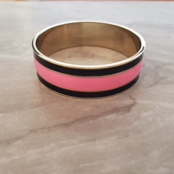 💕 Vintage Y2K 2000's 00's J.Crew Pink Black Preppy Wide Enamel Bangle 💕 - Picture 1 of 9